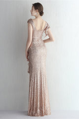 Glitter High Neck Mermaid Slit Formal Dress Gold / S