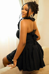 Solid Color Halter Bodycon Cocktail Dress