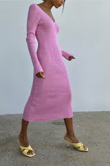 Long Sleeve Ribbed Sweater Dress