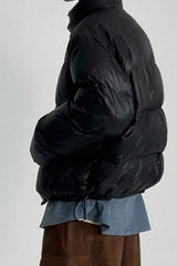 Classic Collar Cropped Solid Puffer Jacket