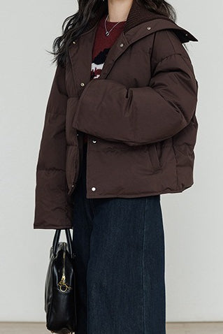 Knit Collar White Duck Down Puffer Jacket