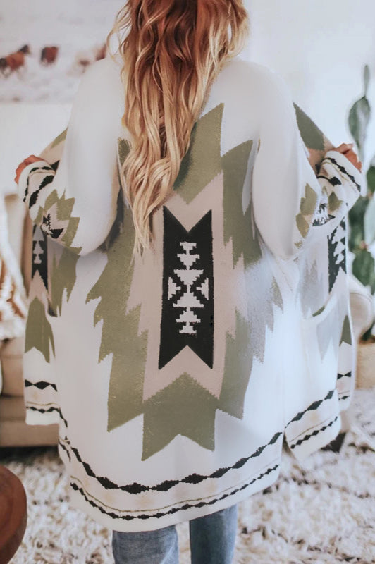 Printed Long Sleeve Wool Sweater White / S