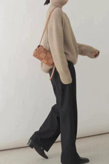 Minimalist Turtleneck Solid Color Loose Fit Knit Sweater