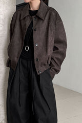 Short Suede Lapel Collar Jacket