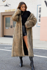 Plush Faux Fur V-Neck Long Overcoat