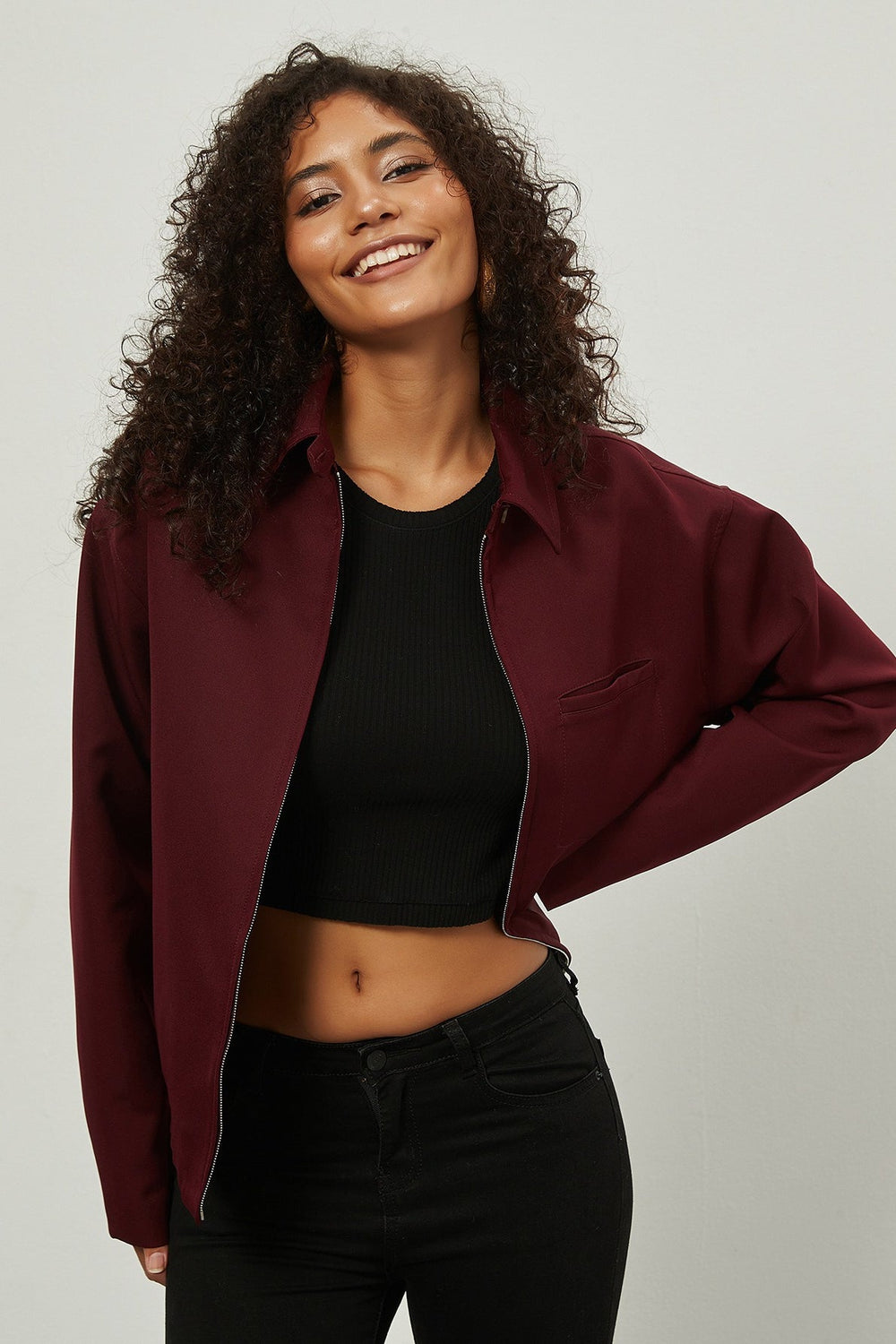 Zip Up Collared Casual Jacket