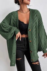 Lantern Sleeve Cable Knit Sweater Green / S