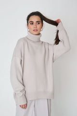 Basic Solid Knit Turtleneck Sweater Ivory / S