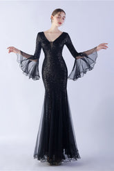 Sequin Ruffled Mesh Party Dress Black / S