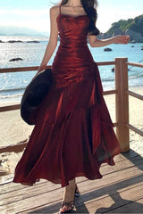 Satin Ruffle Trim Party Dress