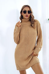 Cable Knit Turtleneck Sweater Dress