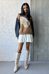 Heart Pattern Crewneck Denim Sweater