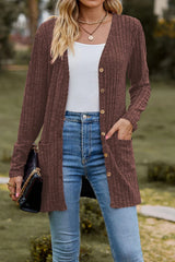 Brushed Ribbed Long Sleeve Cardigan Brown / S