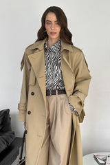 Extra Long Belted Waist Cotton Overcoat
