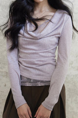 Mock Two Piece Draped Lace Knit Top