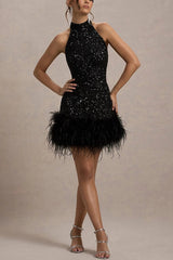 Shiny Fuzzy Sequin Bodycon Party Dress S / Black