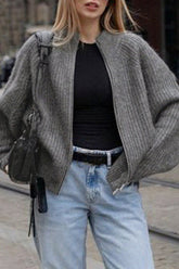 Minimalist Solid Color Double Zipper Stand Collar Sweater