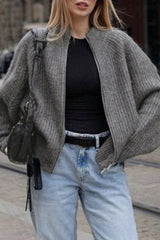 Minimalist Solid Color Double Zipper Stand Collar Sweater