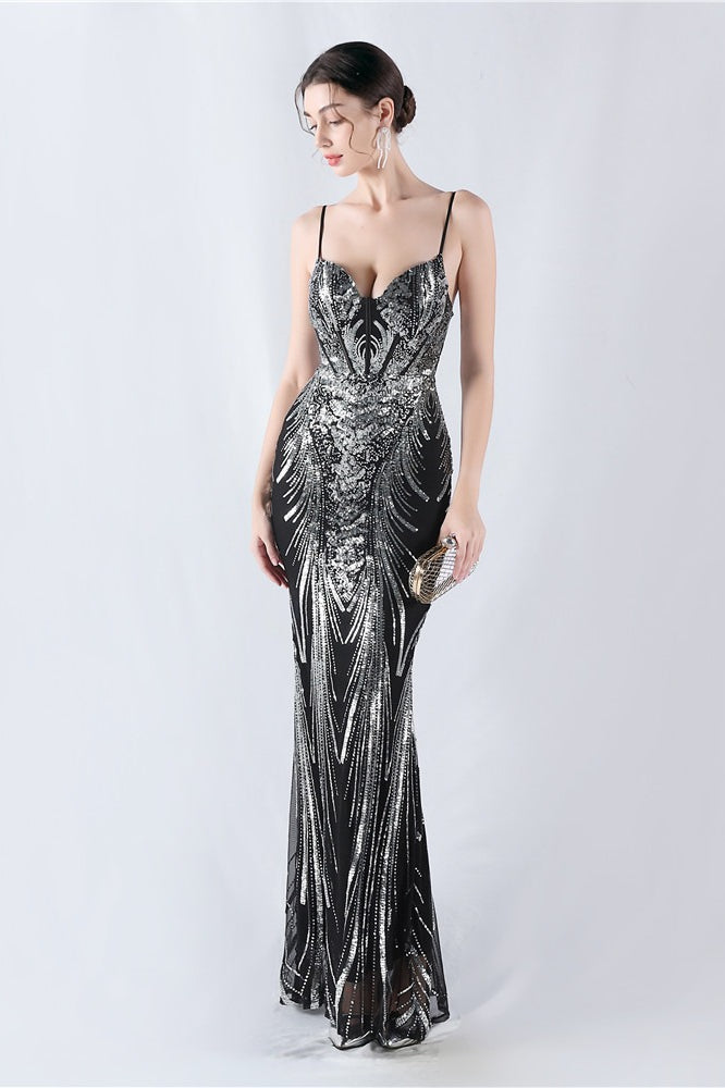Boned Sequin Embroidered Formal Dress