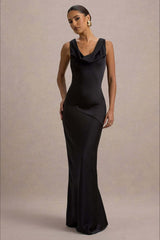 Satin Cowl Neck Fishtail Party Dress