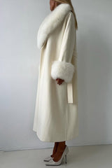 Elegant Oversized Fur Trim Overcoat