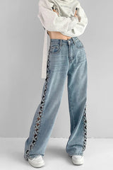 Side Braided Cutout Wide Leg Jeans