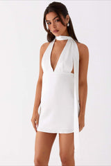 Deep V Backless Ribbon Cocktail Dress