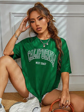 100% Cotton California USA Letter Print Oversized T Shirt Green / S