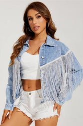 Tassel Trim Washed Jean Jacket Blue / S