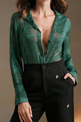 Casual Jacquard Turtleneck Blouse