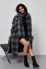 Plaid Wool Scarf Attached Relaxed Overcoat