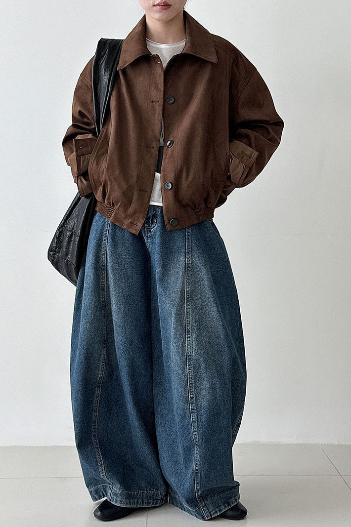 Short Suede Lapel Collar Jacket