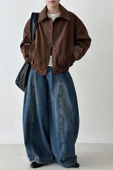 Short Suede Lapel Collar Jacket