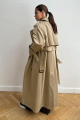 Extra Long Belted Waist Cotton Overcoat