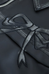 Bow Decor Faux Leather Moto Jacket