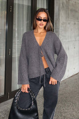 V Neck Tie Front Knit Cardigan Sweater