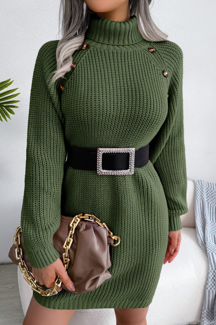 Long Sleeve Button Knit Sweater Dress S / Green