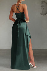 Long Slip Elegant Party Dress S / Green