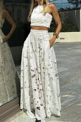 Lace Hollow Out Loose Beach Two Piece Boho Dress