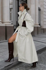 Belted Long Line Vintage Trench Overcoat