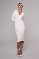 Polo Neck Bodycon Sweater Dress S / White
