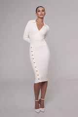 Polo Neck Bodycon Sweater Dress S / White