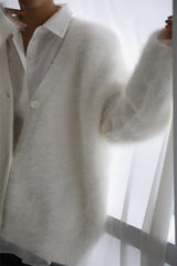 V Neck Fluffy Knit Cardigan Sweater