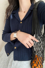 Wool Blend Textured Cardigan Navy blue / S