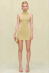 Halter Turtleneck Knit Sweater Dress