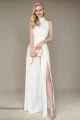 Elegant Sleeveless Evening Maxi Dress S / White
