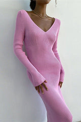 Long Sleeve Ribbed Sweater Dress