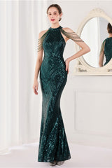 Sequin Halter Mermaid Maxi Party Dress Green / S