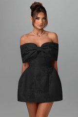 Elegant Bow Backless Cocktail Dress S / Black