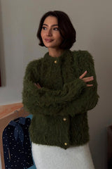 Solid Color Button-Up Faux Fur Knit Sweater